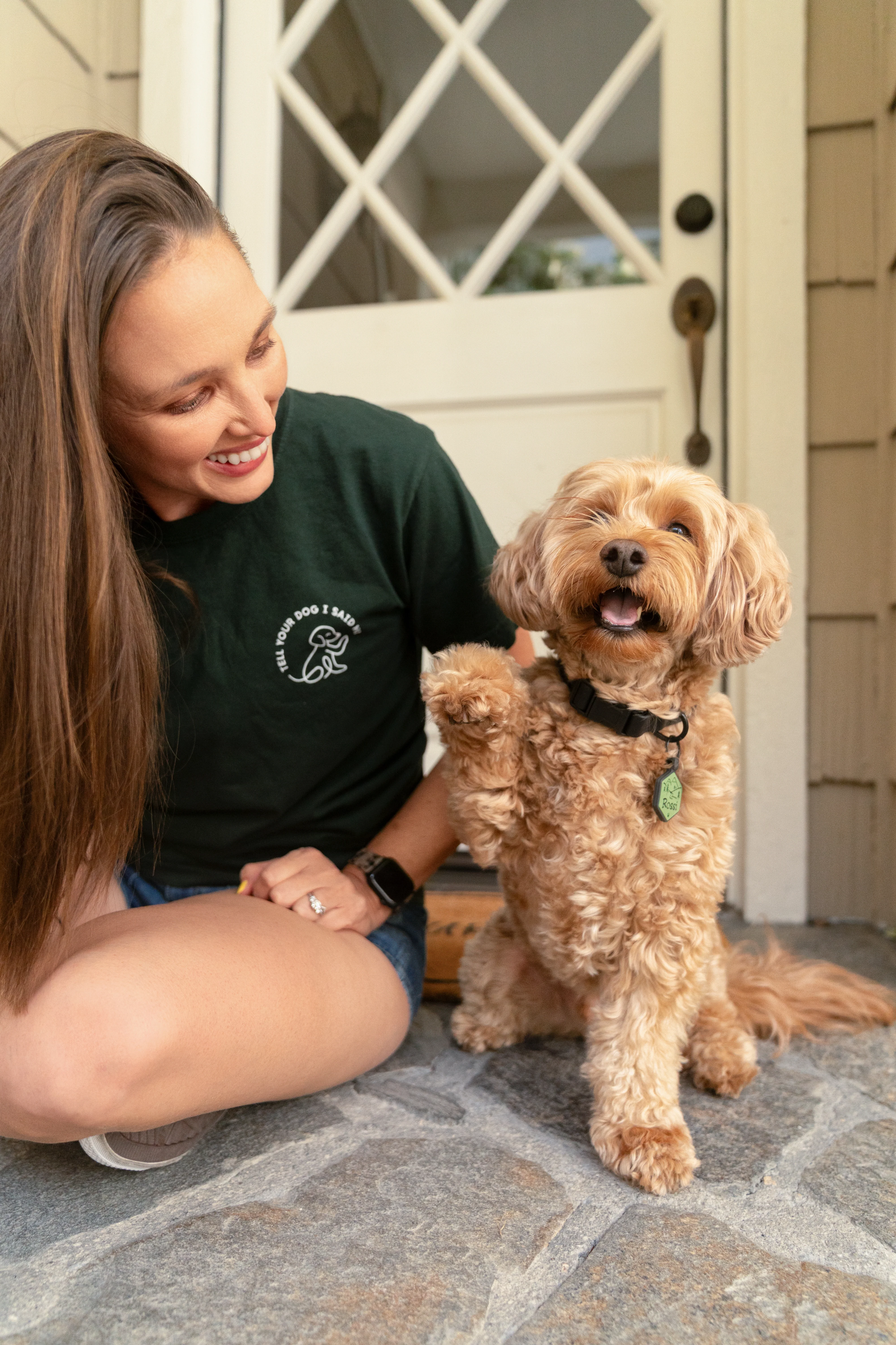 Waving Dog Badge Tee - Dark Green - Image 3